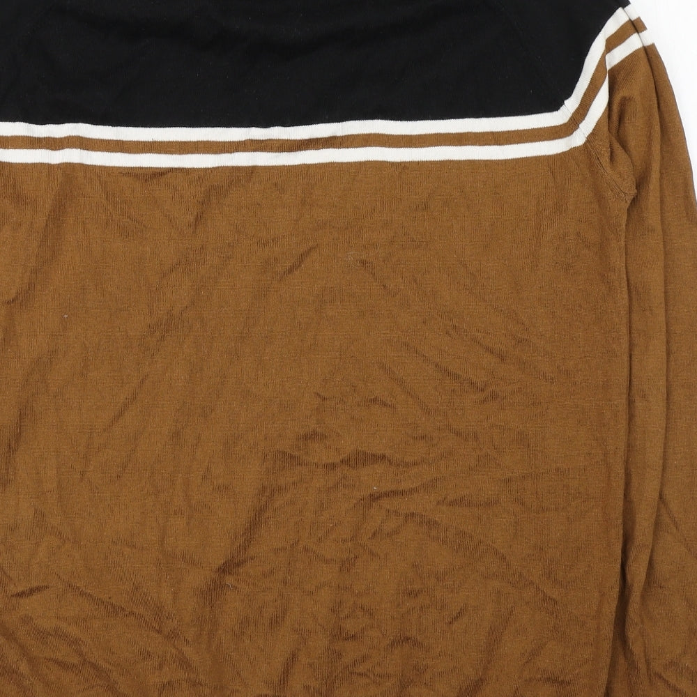 New Look Mens Brown Round Neck Striped Acrylic Pullover Jumper Size L