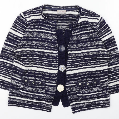 Per Una Womens Blue Round Neck Striped Acrylic Cardigan Jumper Size M