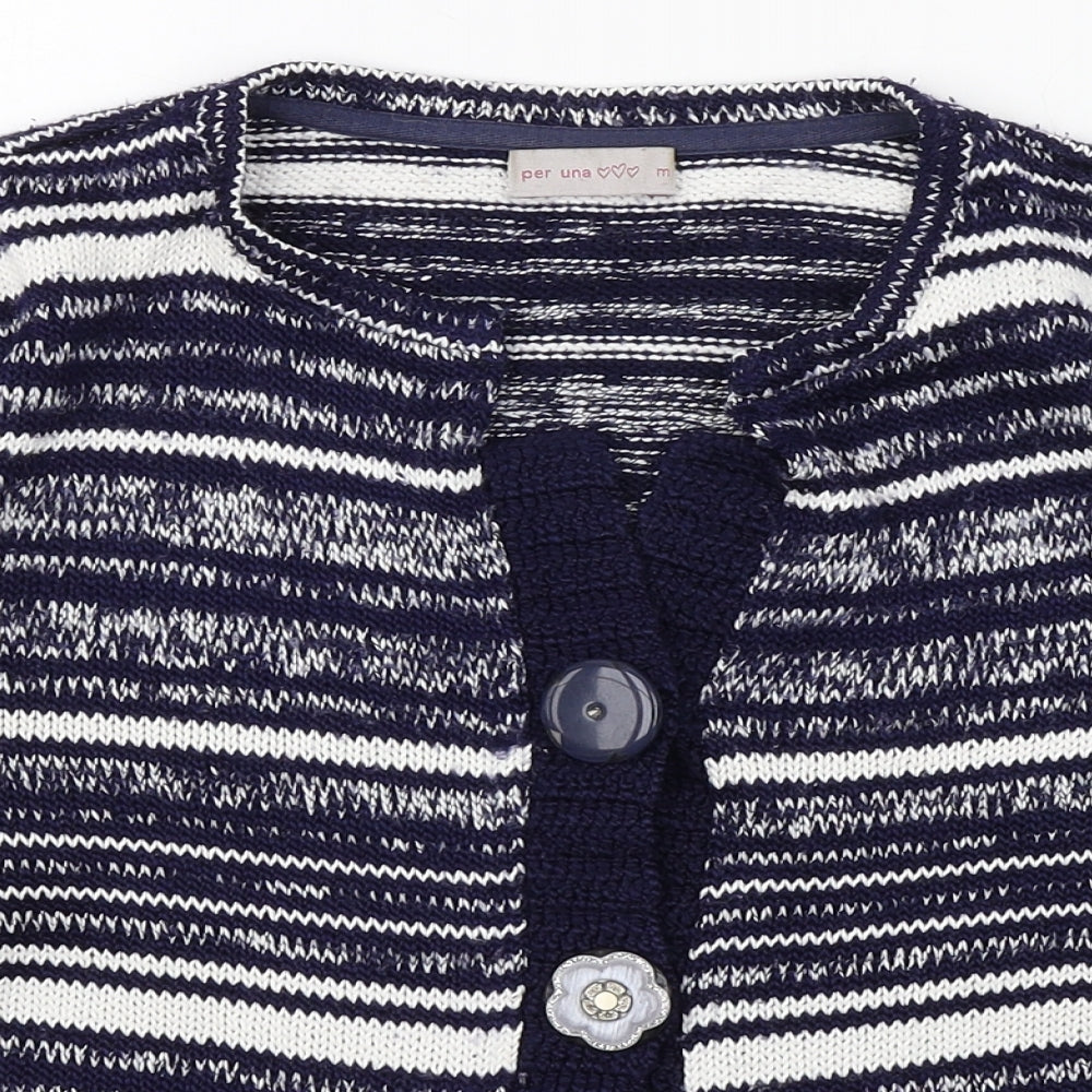 Per Una Womens Blue Round Neck Striped Acrylic Cardigan Jumper Size M