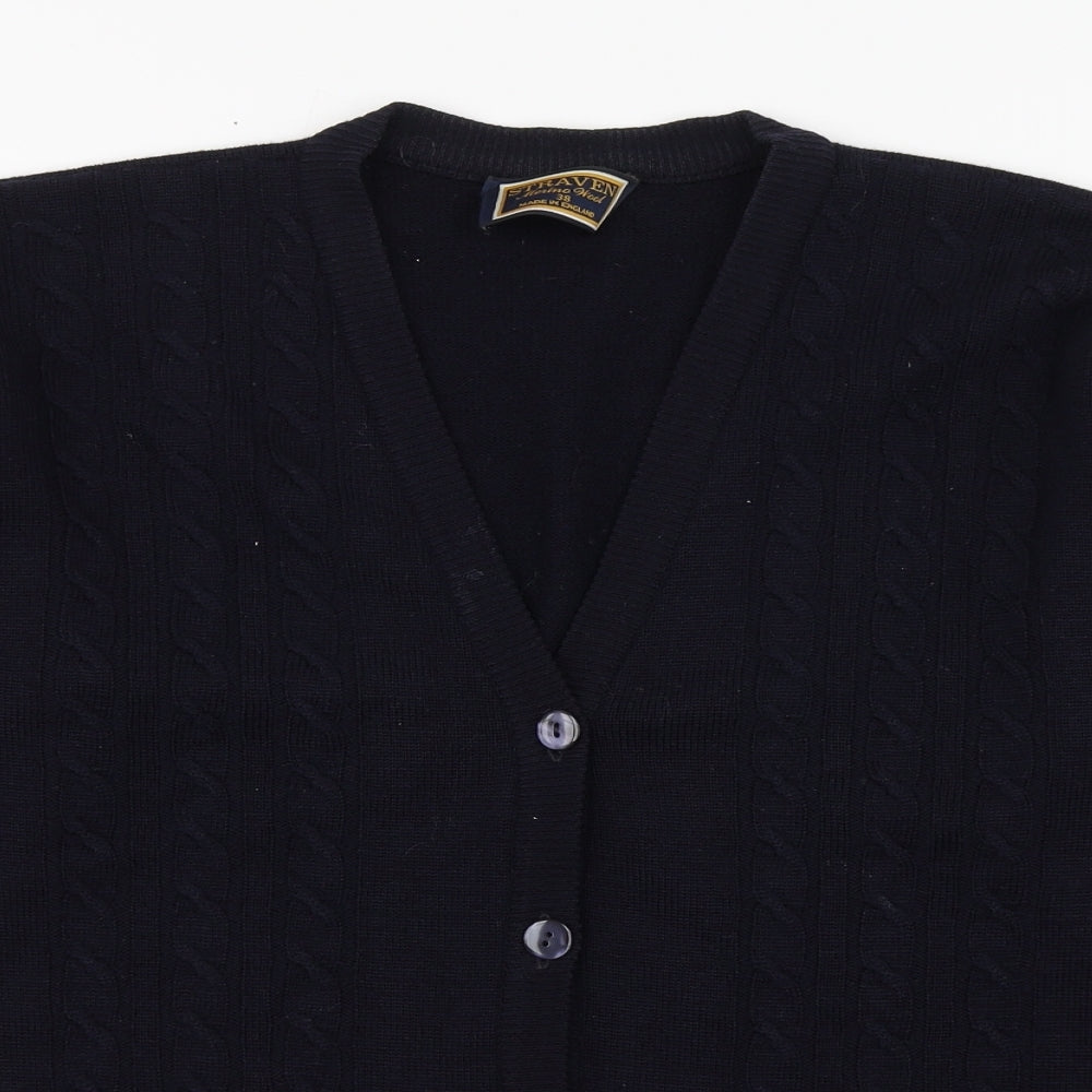 Straven Womens Blue V-Neck  Wool Cardigan Jumper Size M