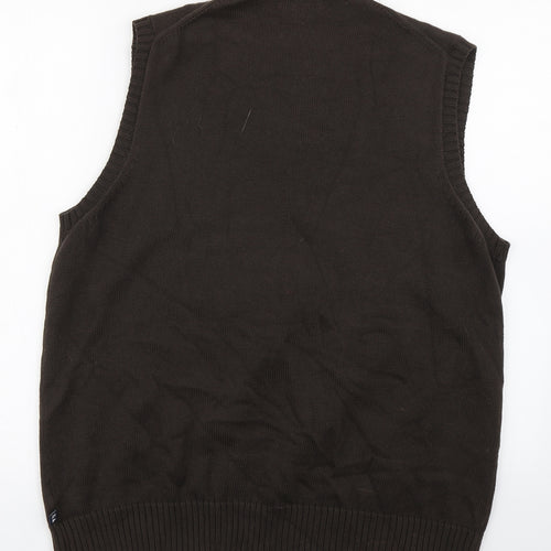 Marks and Spencer Mens Brown V-Neck  Cotton Vest Jumper Size M