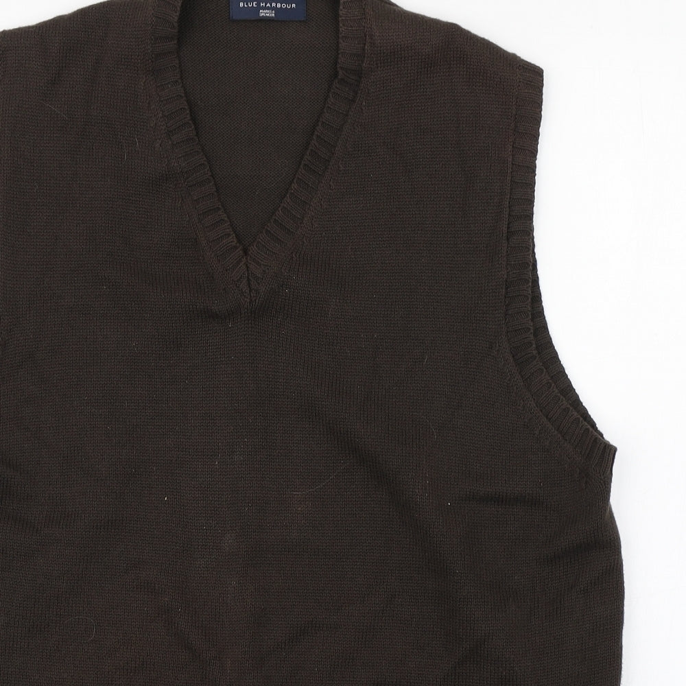 Marks and Spencer Mens Brown V-Neck  Cotton Vest Jumper Size M