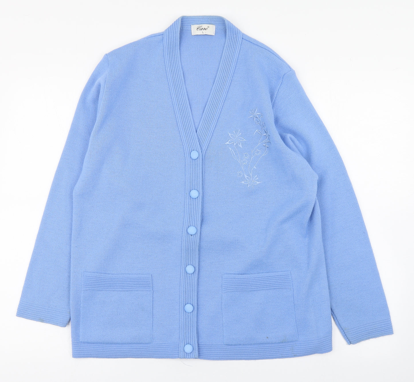 Care Womens Blue V-Neck  Acrylic Cardigan Jumper Size L