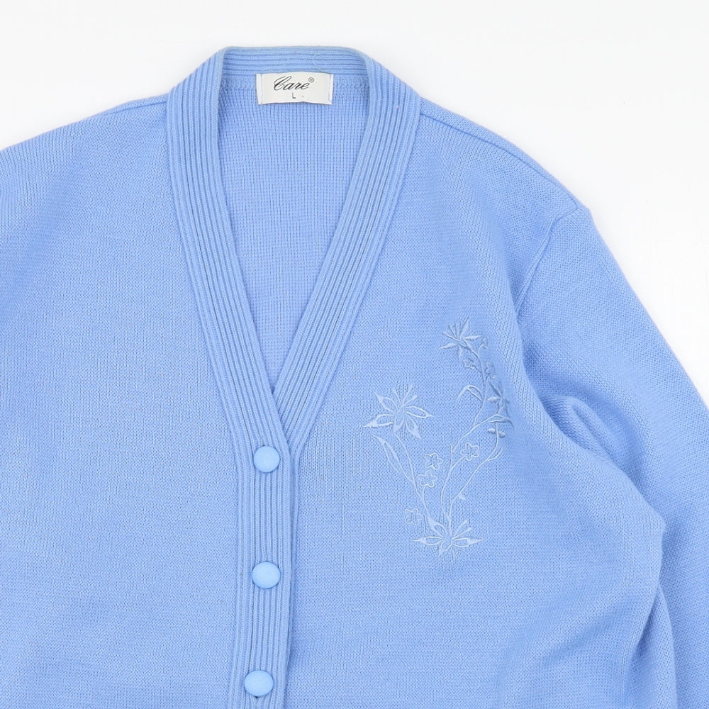 Care Womens Blue V-Neck  Acrylic Cardigan Jumper Size L