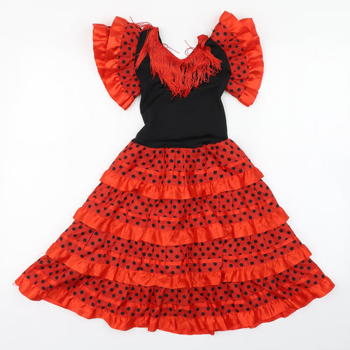 Preworn Girls Red Polka Dot Polyamide Ball Gown  Size 6 Years  V-Neck Pullover - Flamenco costume