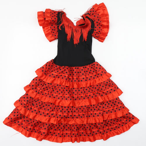 Preworn Girls Red Polka Dot Polyamide Ball Gown  Size 6 Years  V-Neck Pullover - Flamenco costume