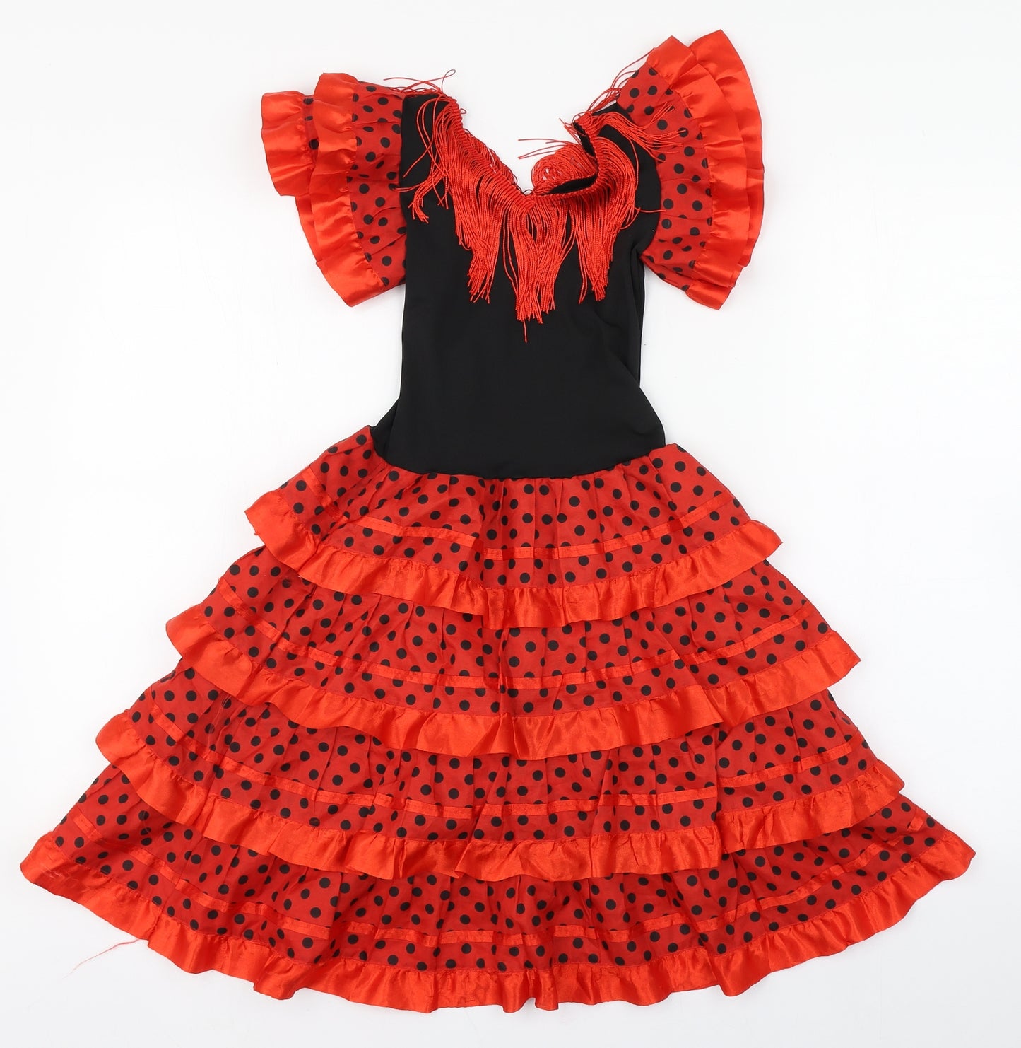 Preworn Girls Red Polka Dot Polyamide Ball Gown  Size 6 Years  V-Neck Pullover - Flamenco costume