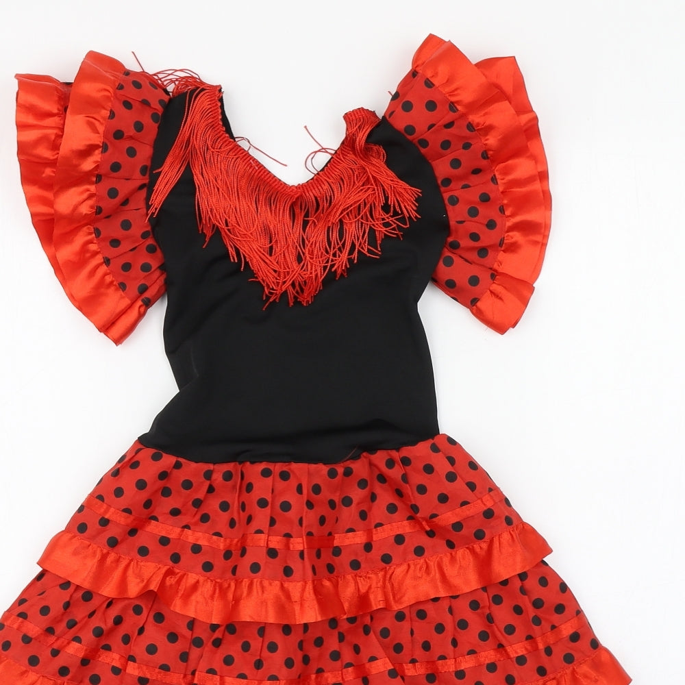 Preworn Girls Red Polka Dot Polyamide Ball Gown  Size 6 Years  V-Neck Pullover - Flamenco costume