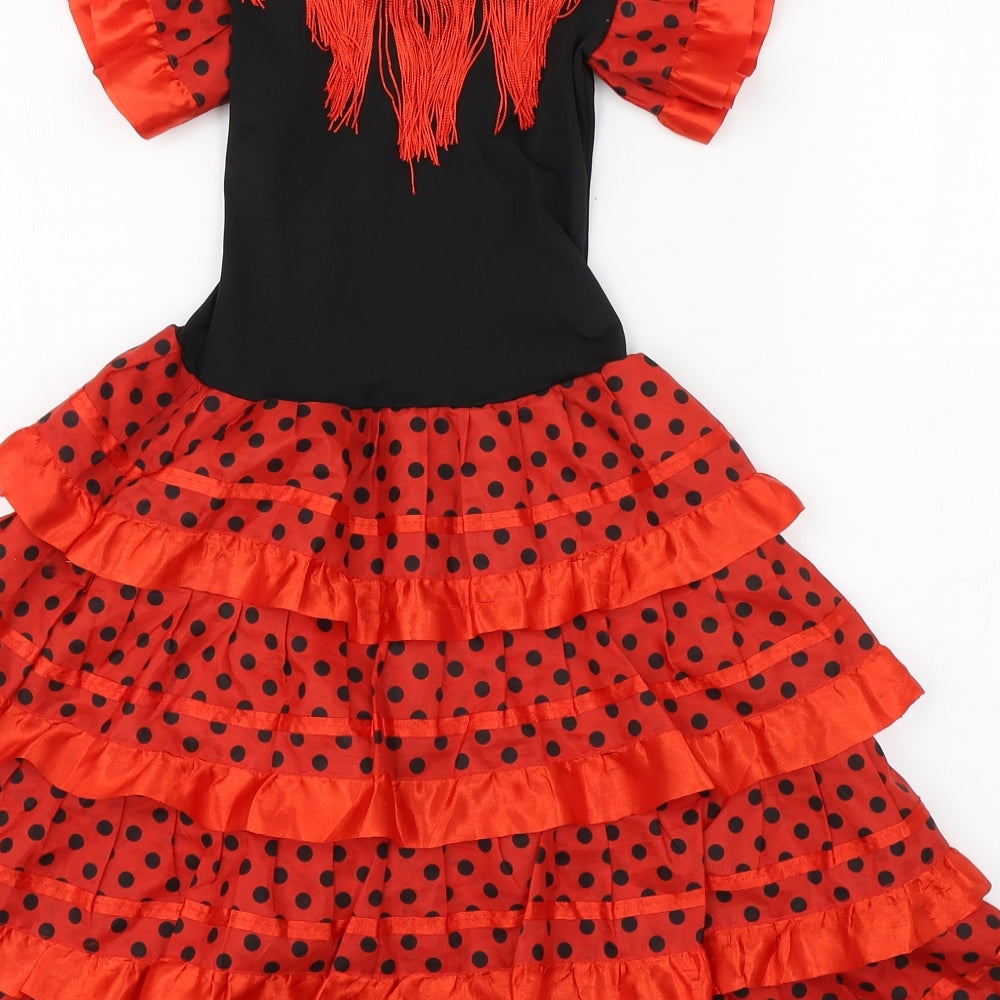 Preworn Girls Red Polka Dot Polyamide Ball Gown  Size 6 Years  V-Neck Pullover - Flamenco costume