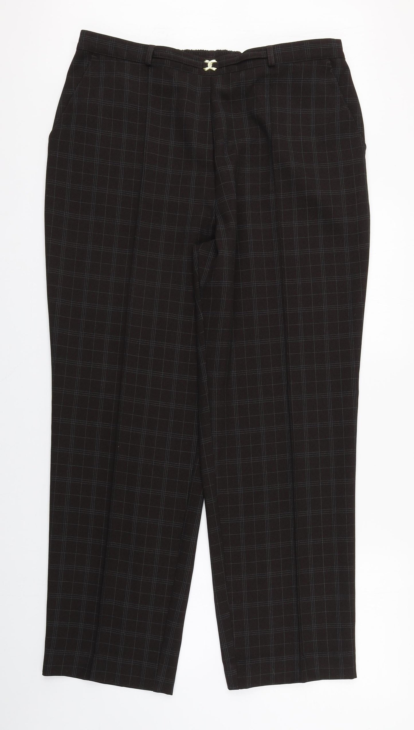 Marks and Spencer Womens Blue Plaid Polyester Trousers  Size 18 L27 in Regular