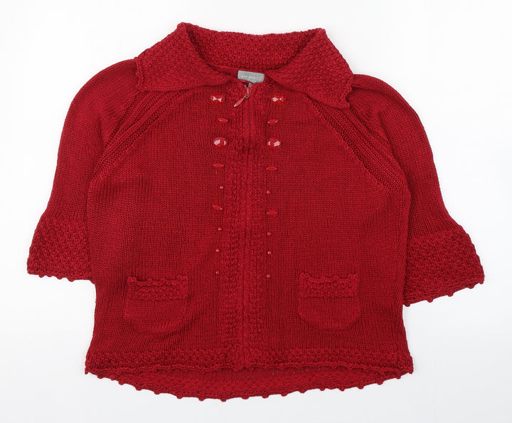 Per Una Womens Red Collared  Acrylic Full Zip Jumper Size M