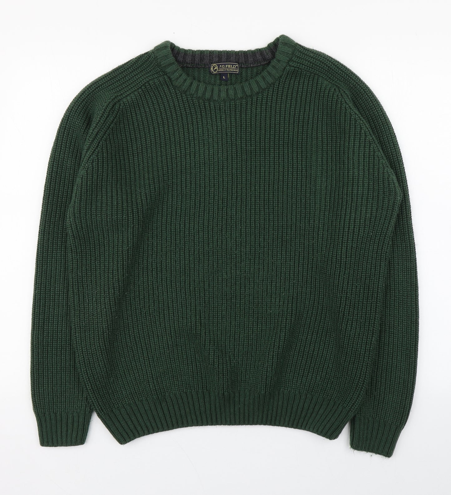 P.G.Field Mens Green Round Neck  Acrylic Pullover Jumper Size L