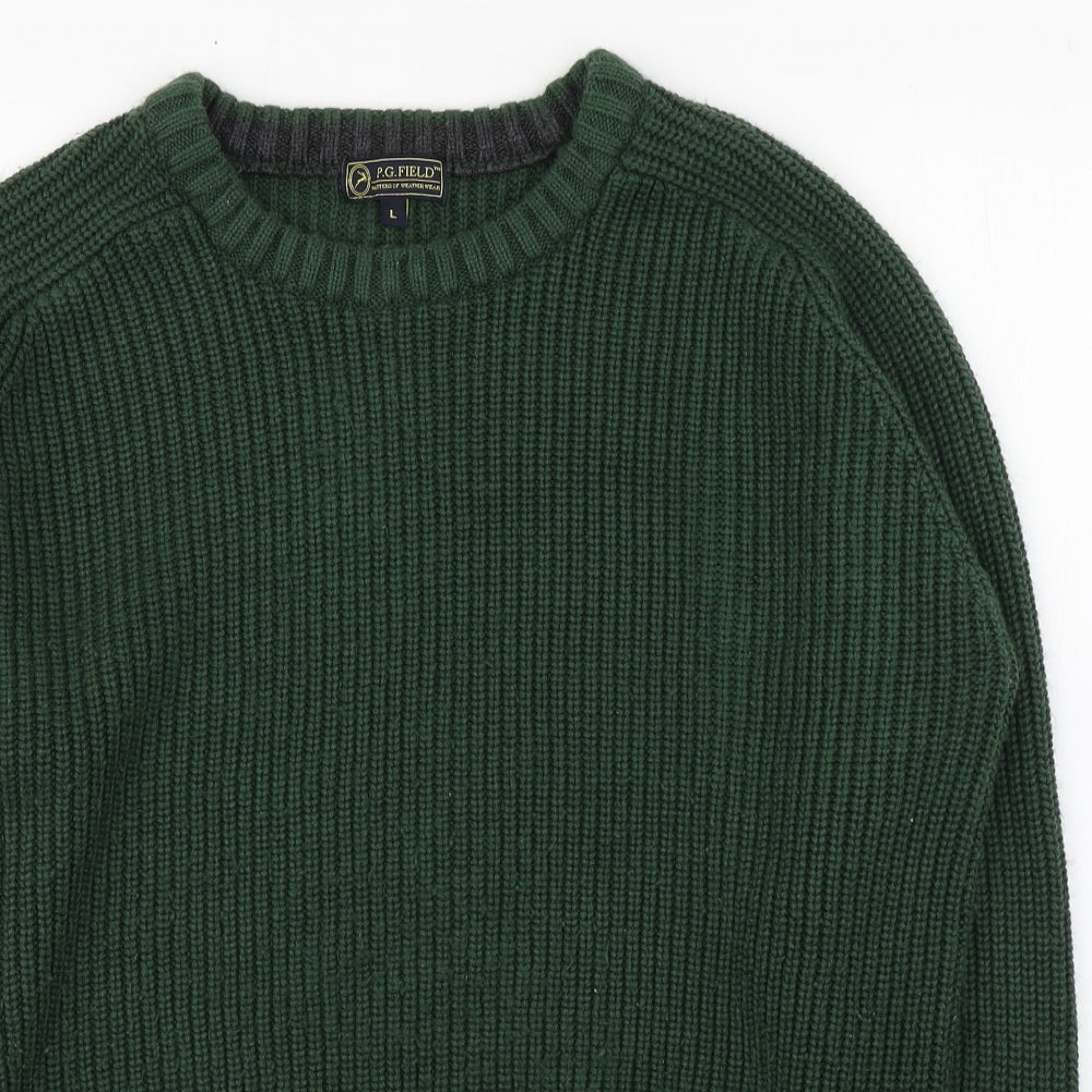 P.G.Field Mens Green Round Neck  Acrylic Pullover Jumper Size L