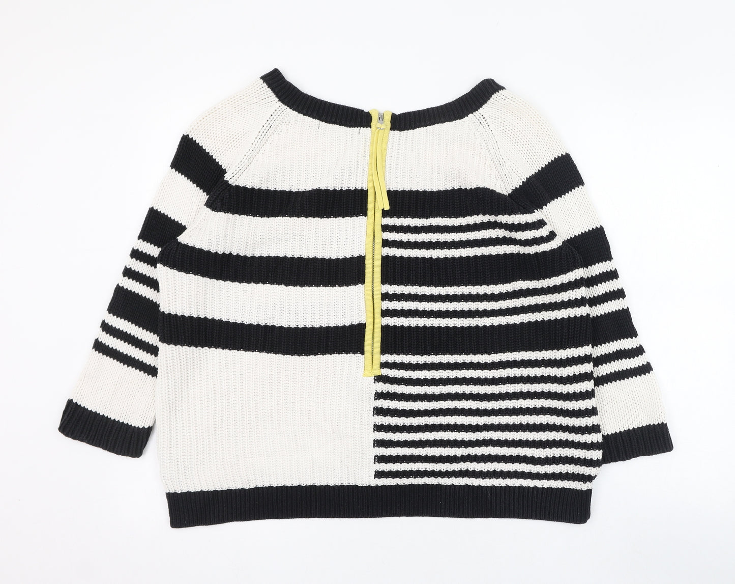 NEXT Womens Ivory Round Neck Striped Cotton Pullover Jumper Size 12