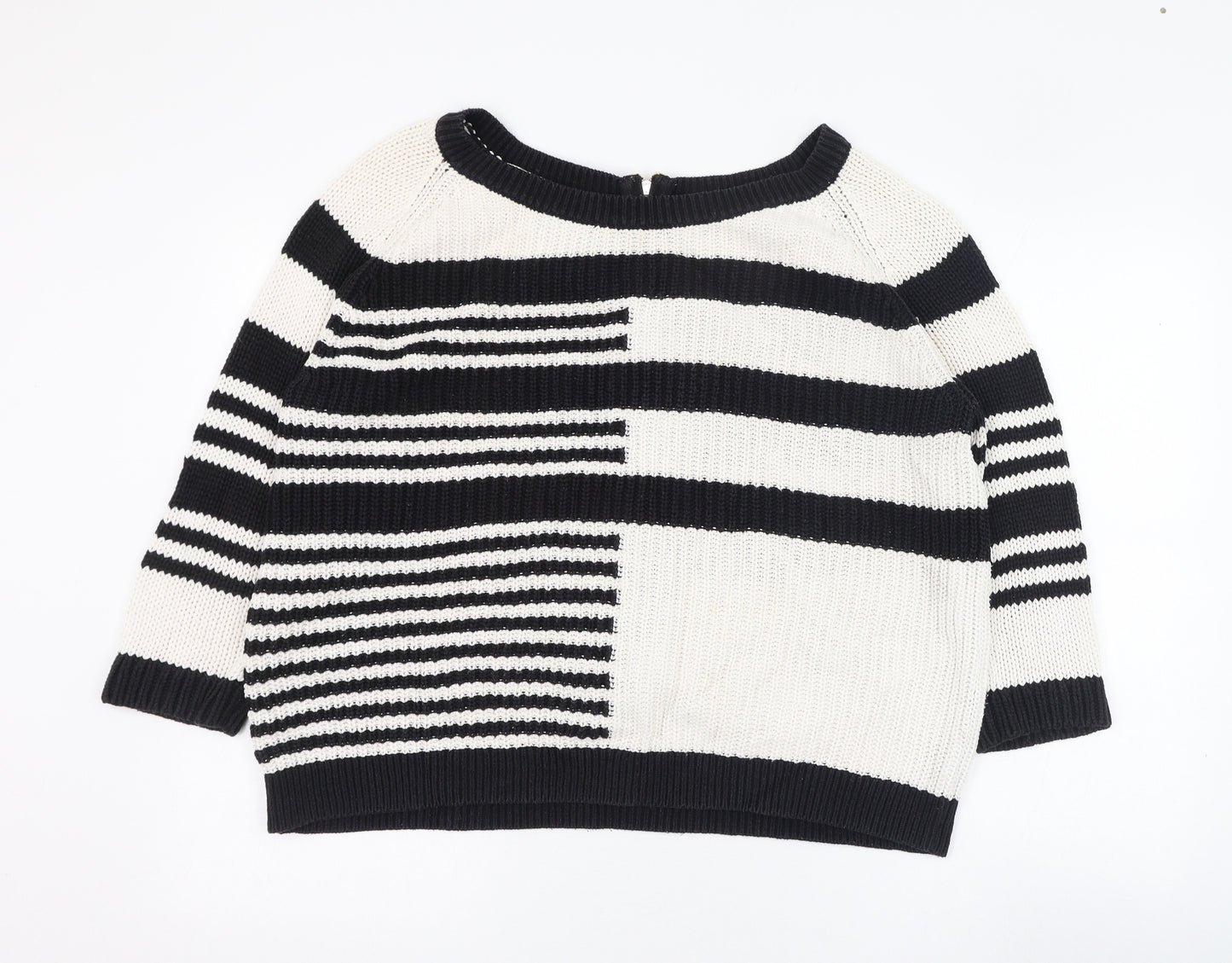 NEXT Womens Ivory Round Neck Striped Cotton Pullover Jumper Size 12