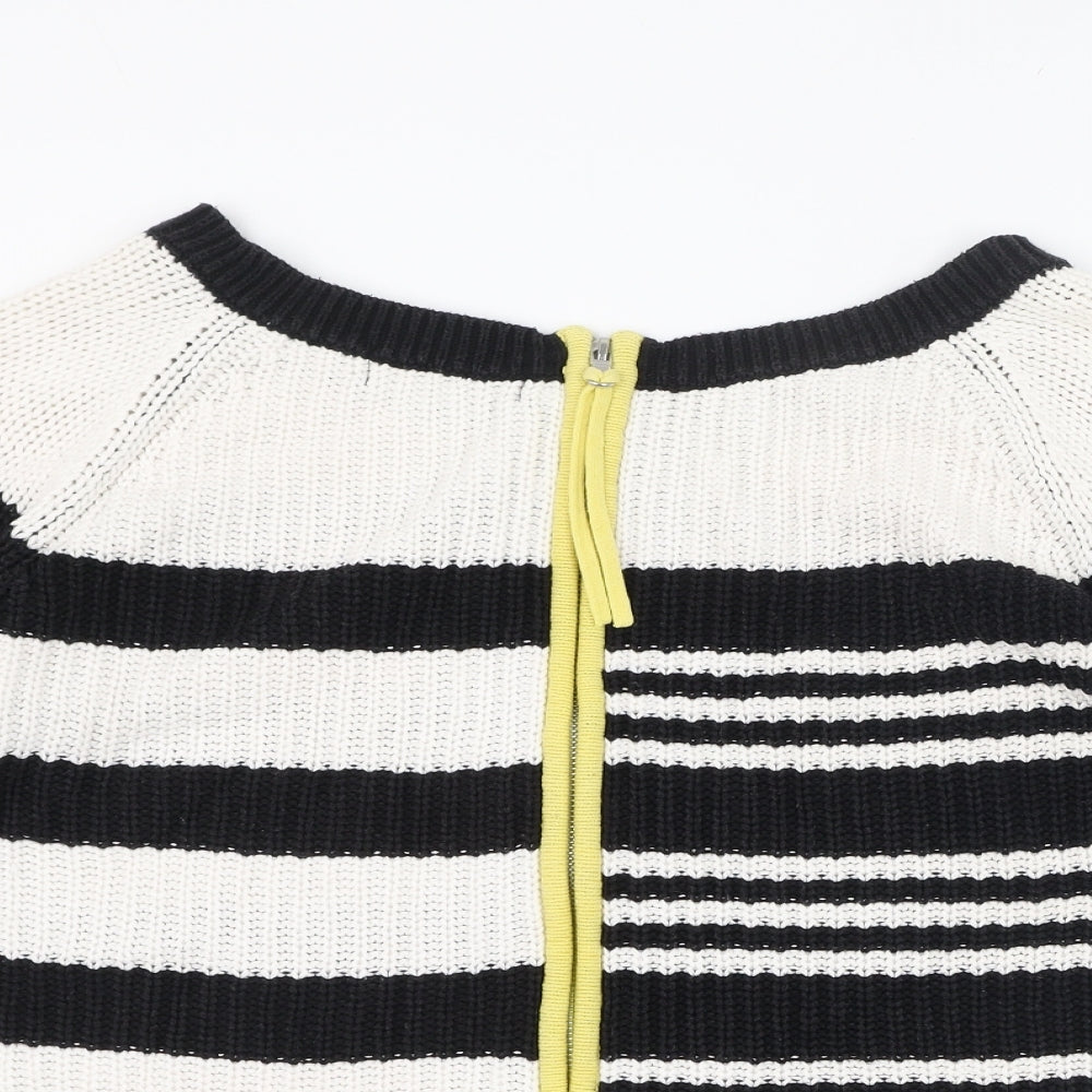 NEXT Womens Ivory Round Neck Striped Cotton Pullover Jumper Size 12