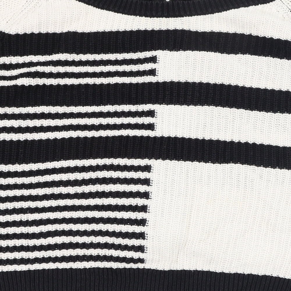 NEXT Womens Ivory Round Neck Striped Cotton Pullover Jumper Size 12
