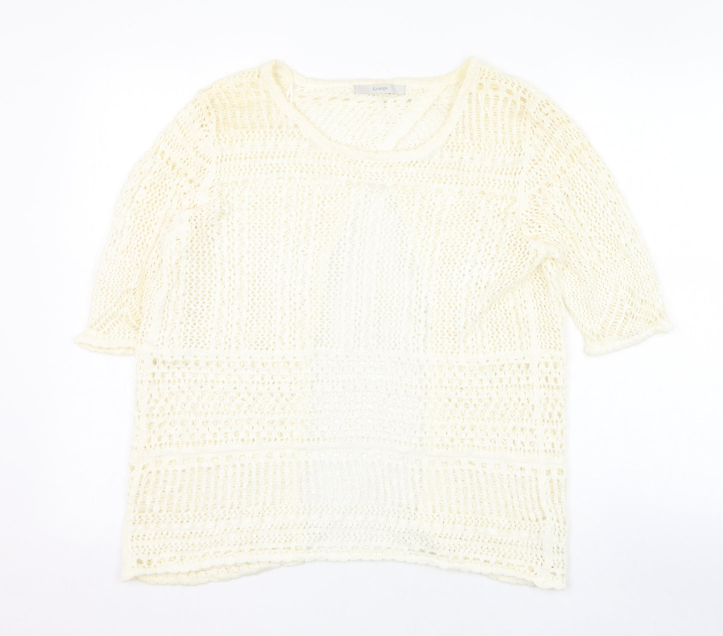 George Womens Ivory Round Neck  Cotton Pullover Jumper Size 10