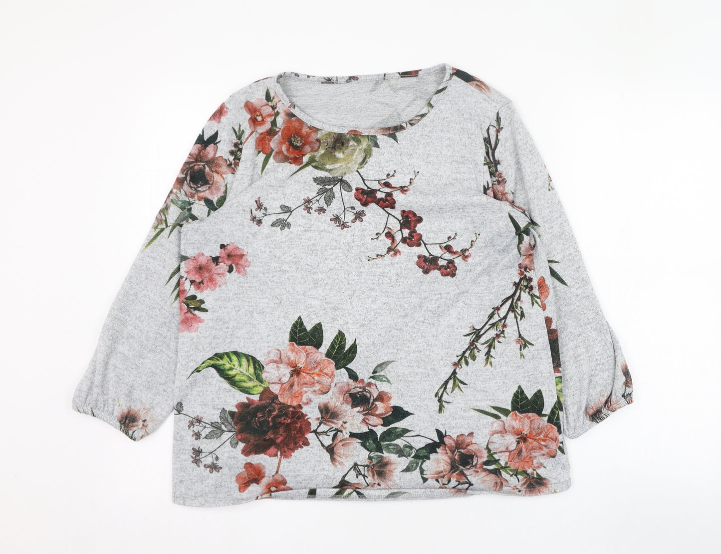 Preworn Womens Grey Round Neck Floral Polyester Pullover Jumper Size M