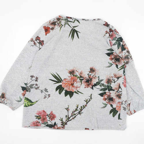 Preworn Womens Grey Round Neck Floral Polyester Pullover Jumper Size M