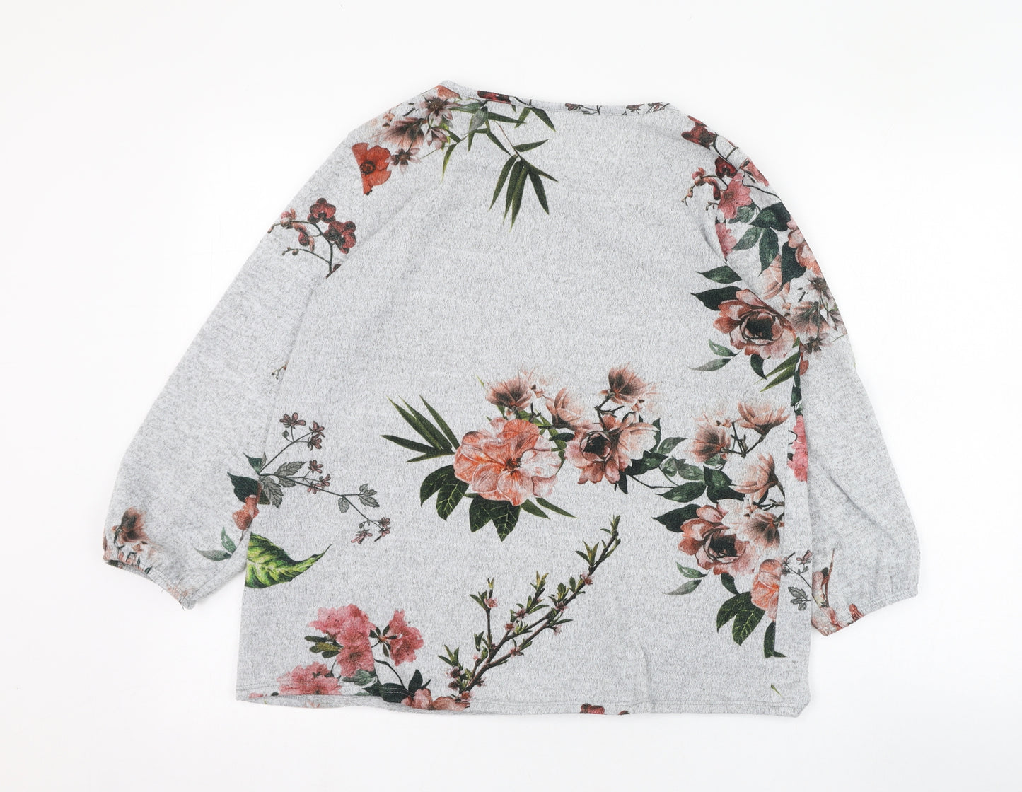 Preworn Womens Grey Round Neck Floral Polyester Pullover Jumper Size M
