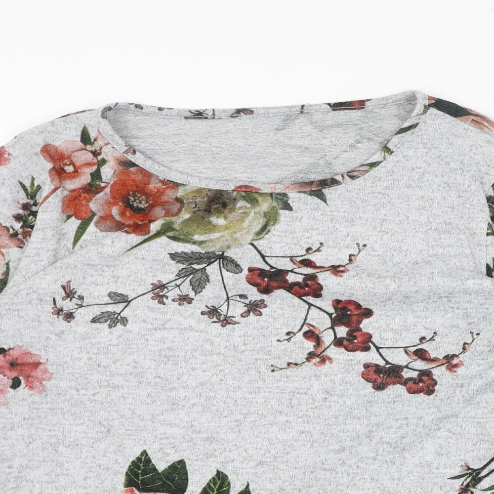 Preworn Womens Grey Round Neck Floral Polyester Pullover Jumper Size M