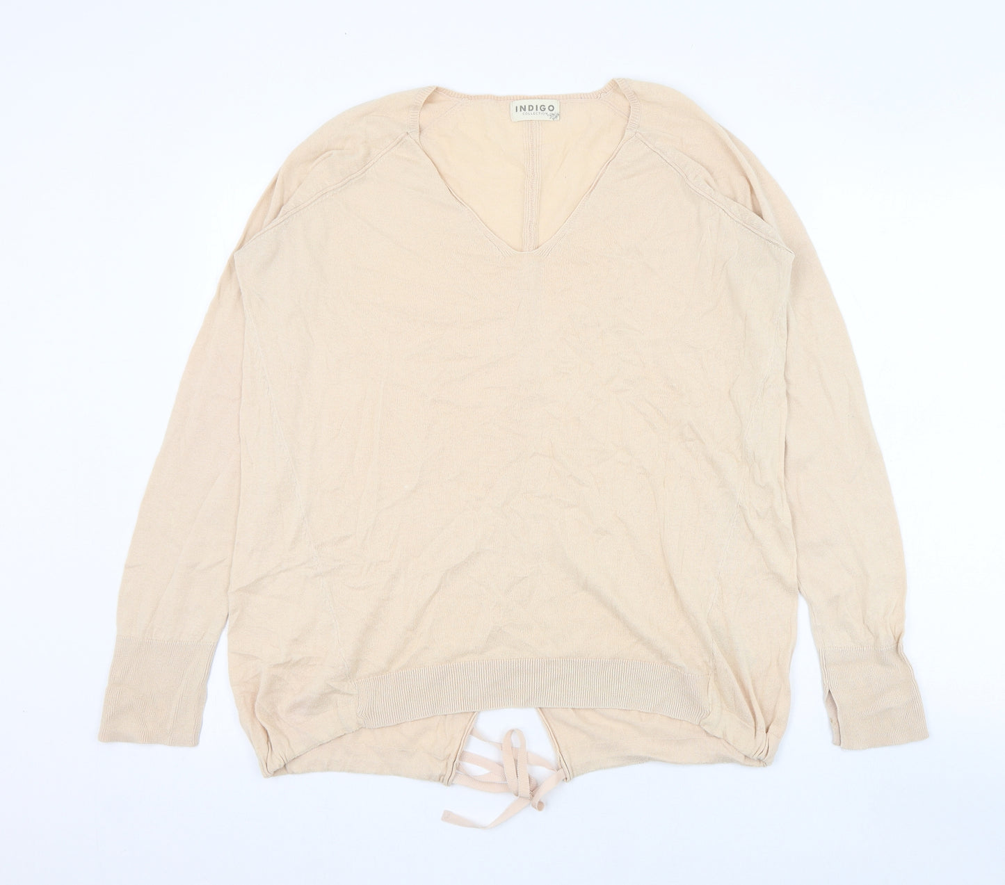 Marks and Spencer Womens Beige V-Neck  Cotton Pullover Jumper Size 12