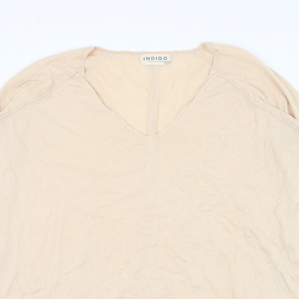Marks and Spencer Womens Beige V-Neck  Cotton Pullover Jumper Size 12