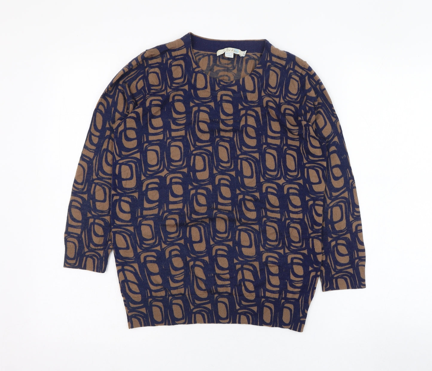 Boden Womens Brown Round Neck Geometric Wool Pullover Jumper Size 12