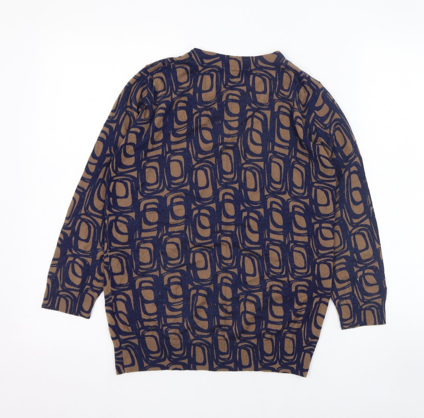Boden Womens Brown Round Neck Geometric Wool Pullover Jumper Size 12