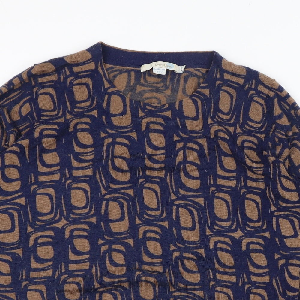 Boden Womens Brown Round Neck Geometric Wool Pullover Jumper Size 12