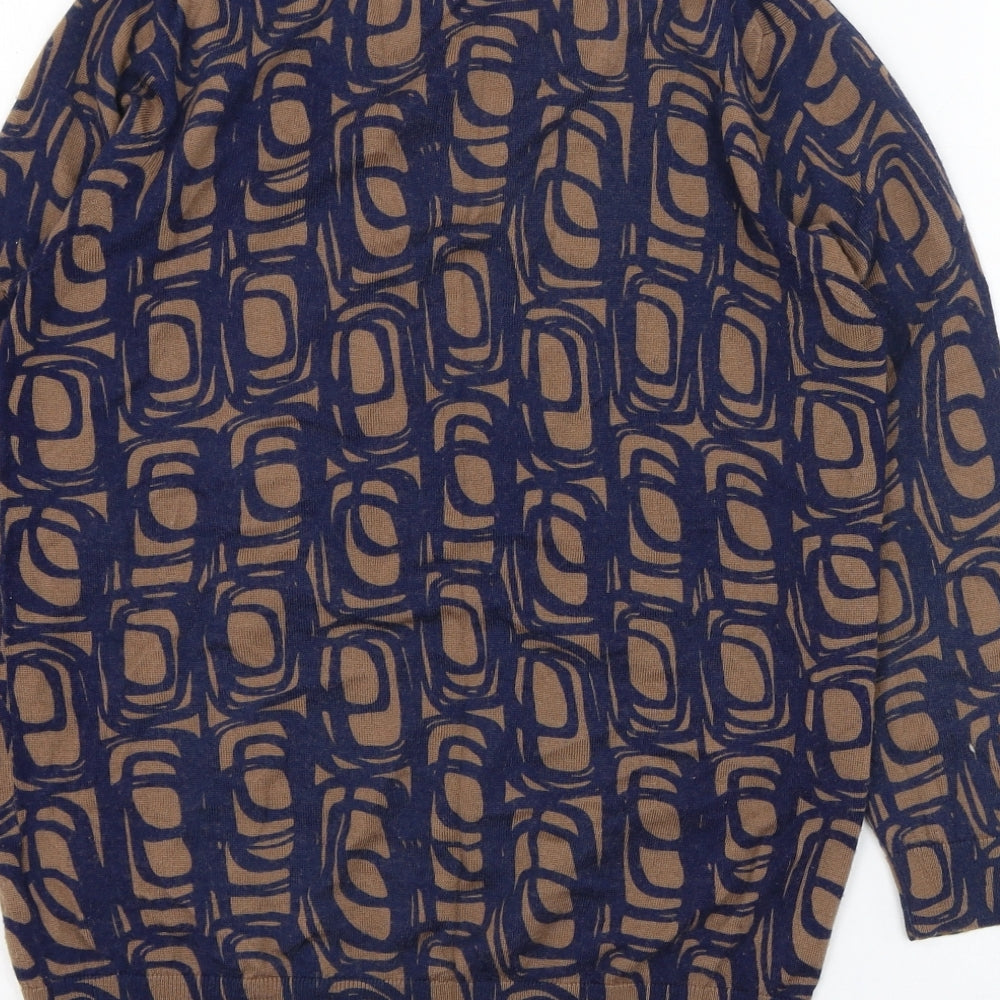 Boden Womens Brown Round Neck Geometric Wool Pullover Jumper Size 12