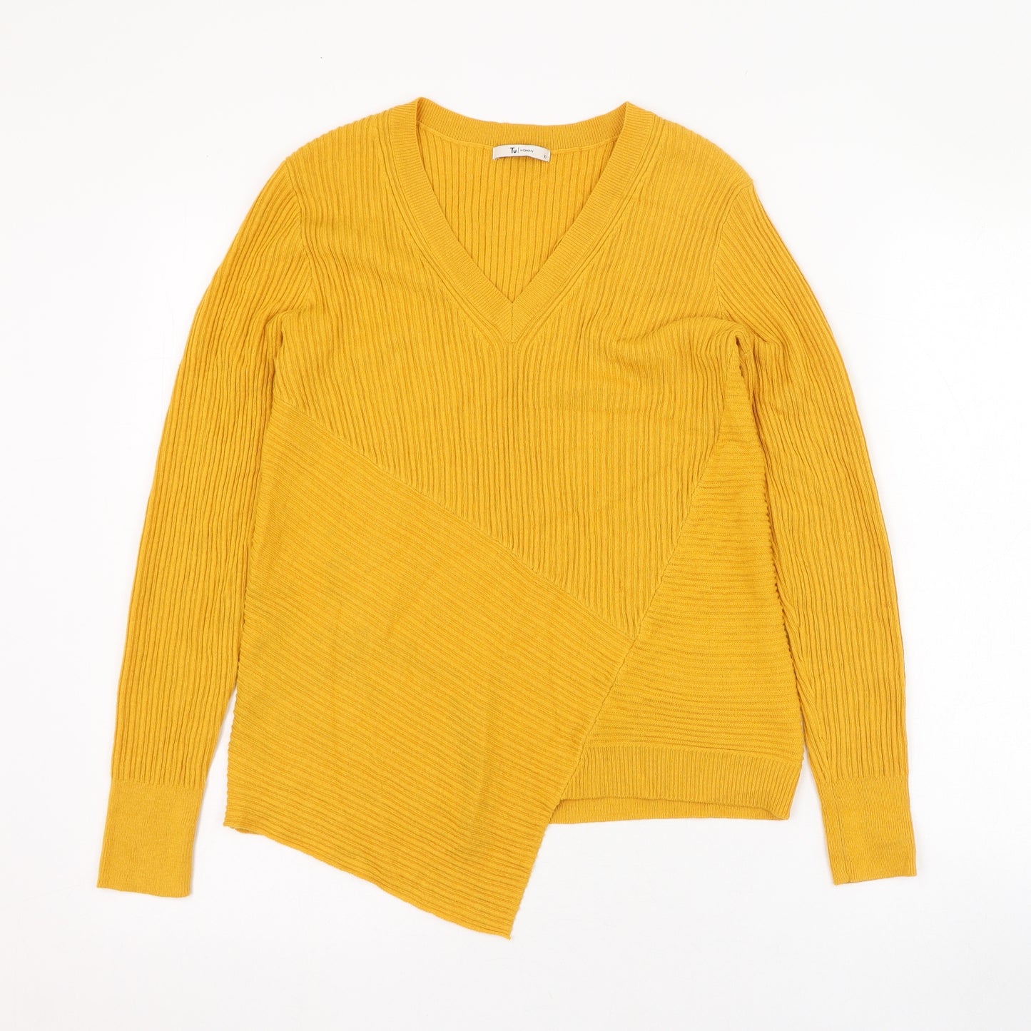 TU Womens Yellow Round Neck  Acrylic Pullover Jumper Size 10
