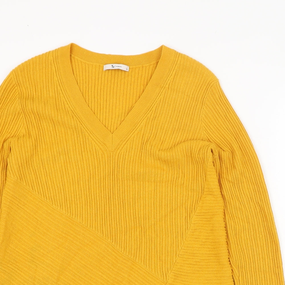 TU Womens Yellow Round Neck  Acrylic Pullover Jumper Size 10
