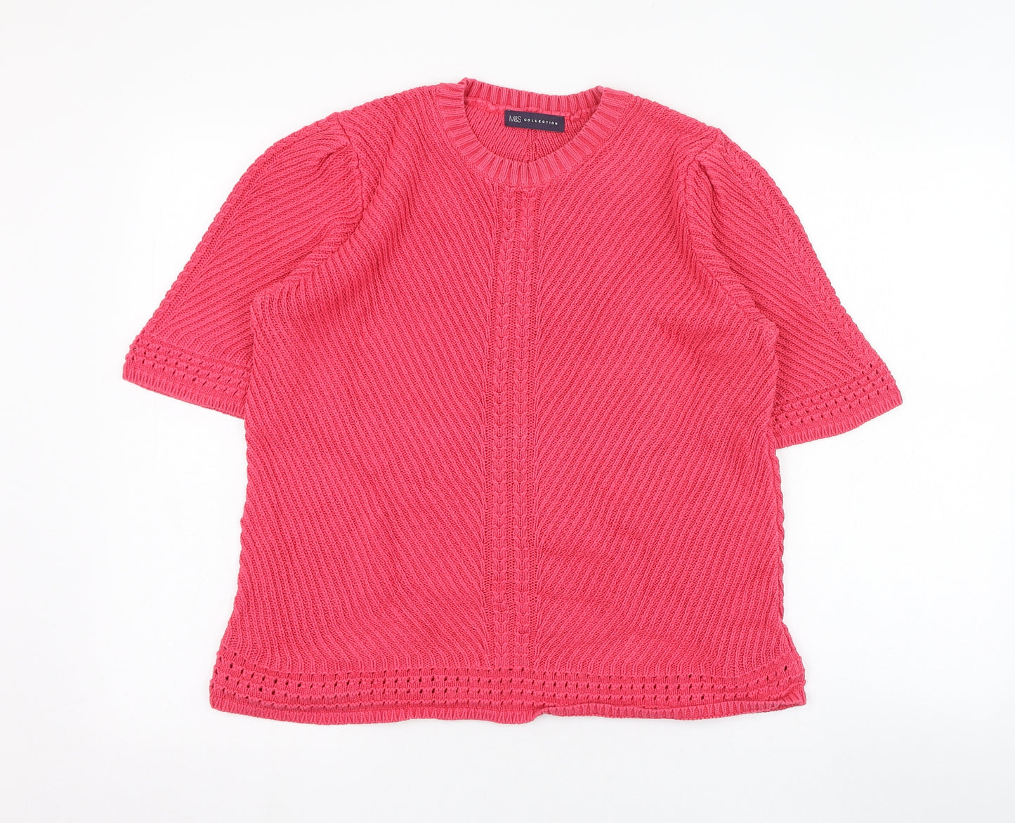 Marks and Spencer Womens Pink Round Neck  Cotton Pullover Jumper Size 16