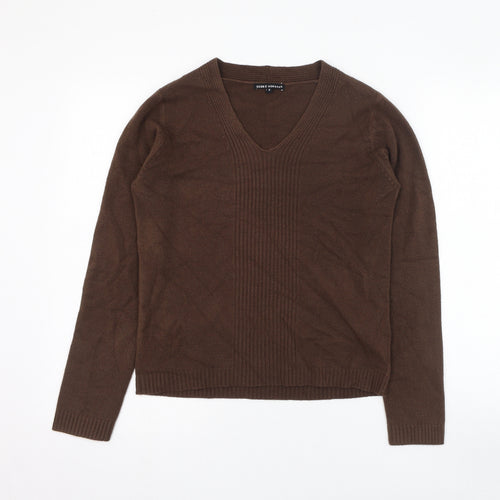 Debbie Morgan Womens Brown V-Neck  Acrylic Pullover Jumper Size S