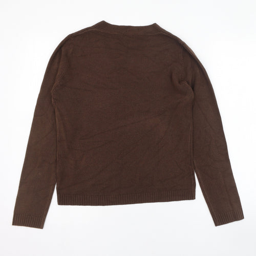 Debbie Morgan Womens Brown V-Neck  Acrylic Pullover Jumper Size S