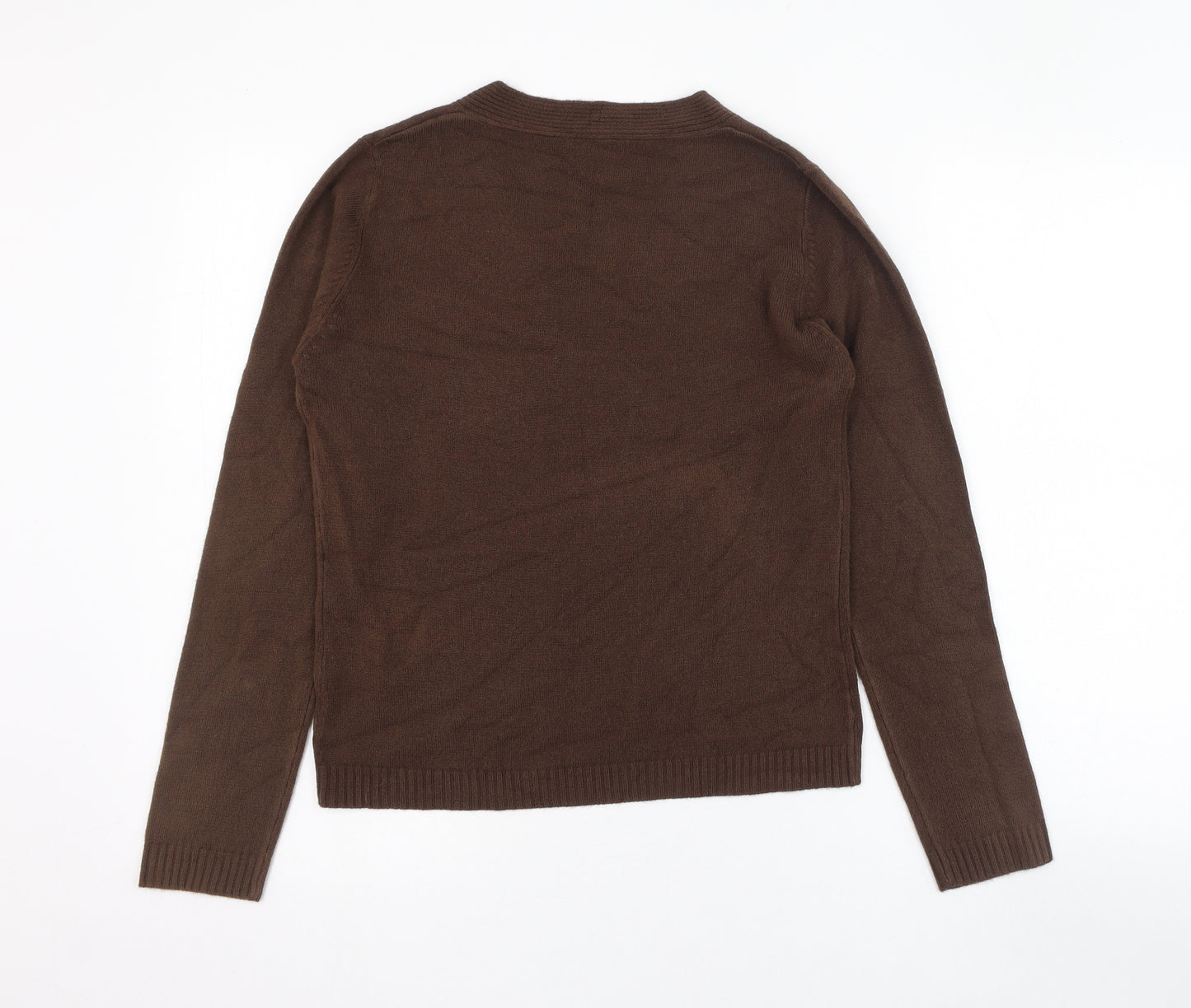 Debbie Morgan Womens Brown V-Neck  Acrylic Pullover Jumper Size S