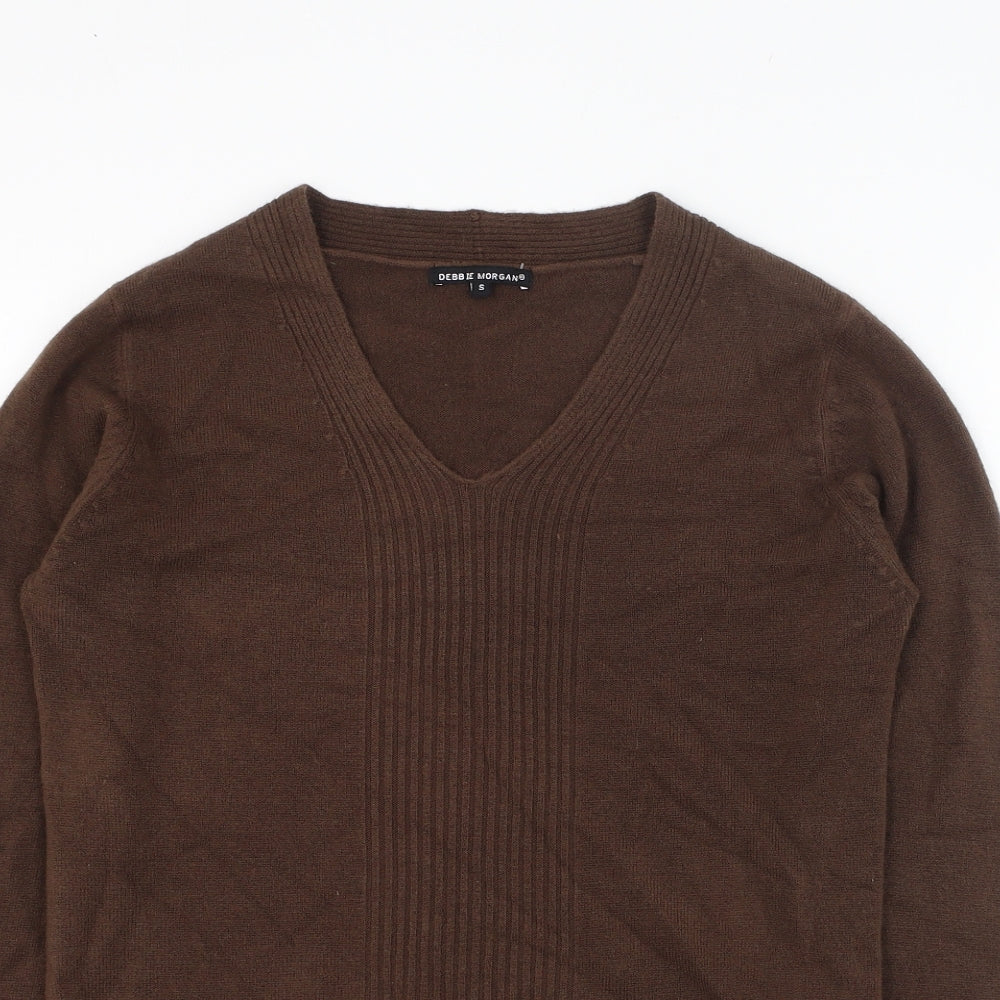 Debbie Morgan Womens Brown V-Neck  Acrylic Pullover Jumper Size S