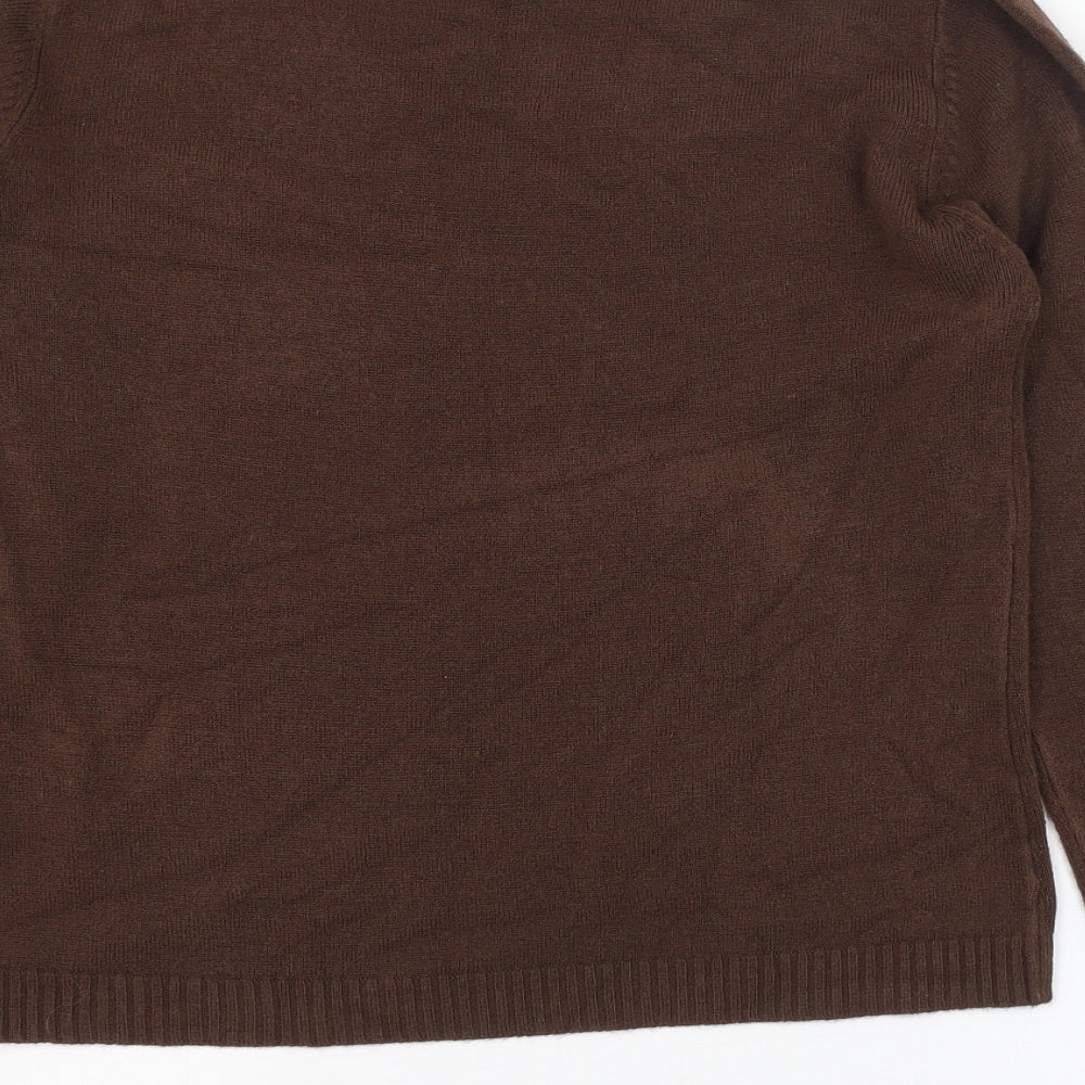 Debbie Morgan Womens Brown V-Neck  Acrylic Pullover Jumper Size S