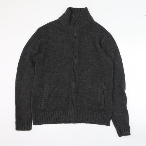 Trail Mens Black Mock Neck  Acrylic Full Zip Jumper Size M