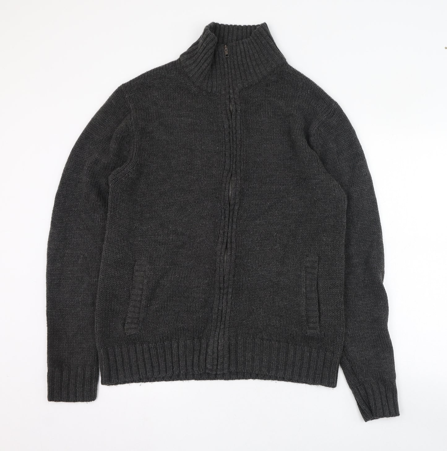 Trail Mens Black Mock Neck  Acrylic Full Zip Jumper Size M
