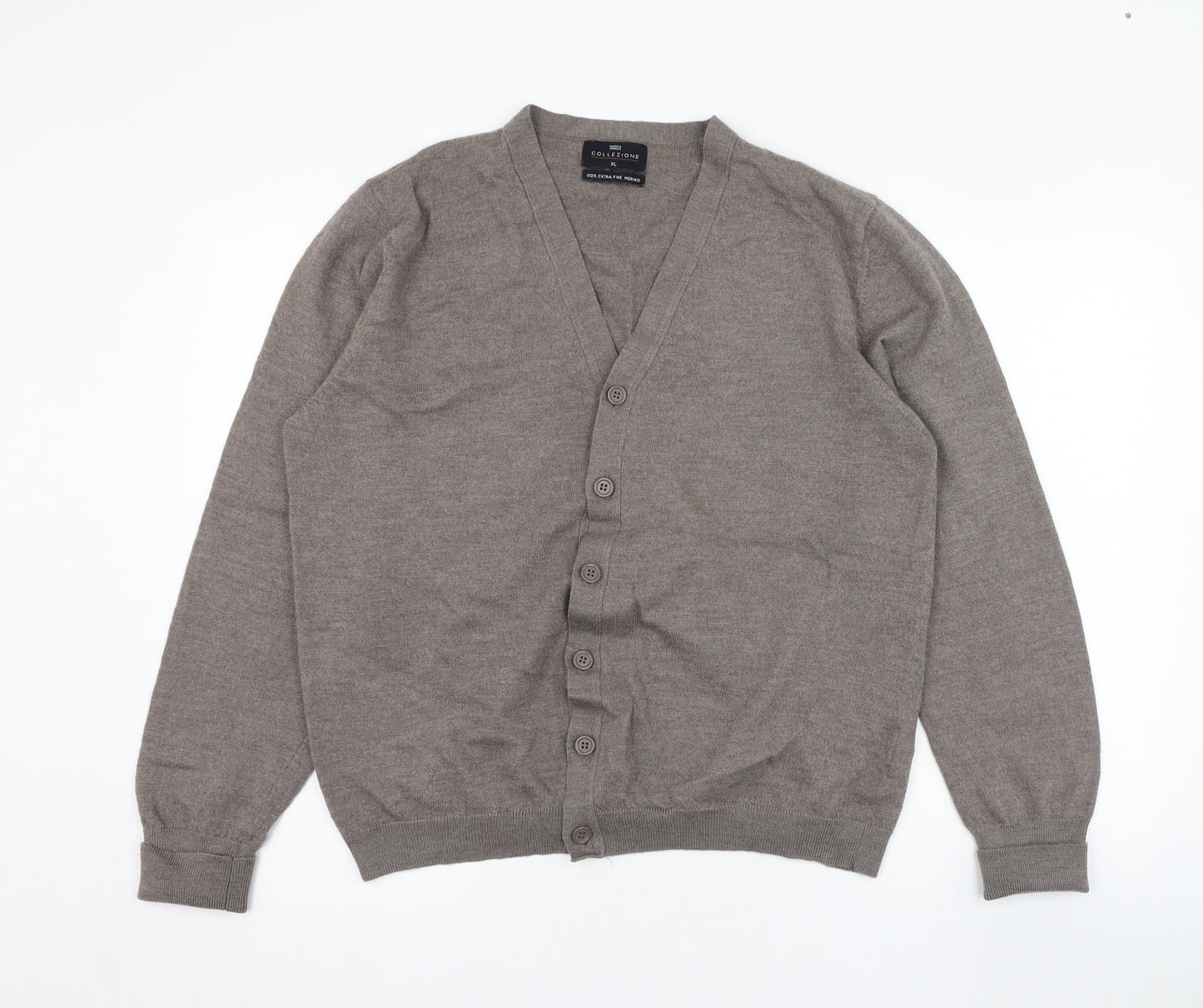 Marks and Spencer Mens Brown V-Neck  Wool Cardigan Jumper Size XL