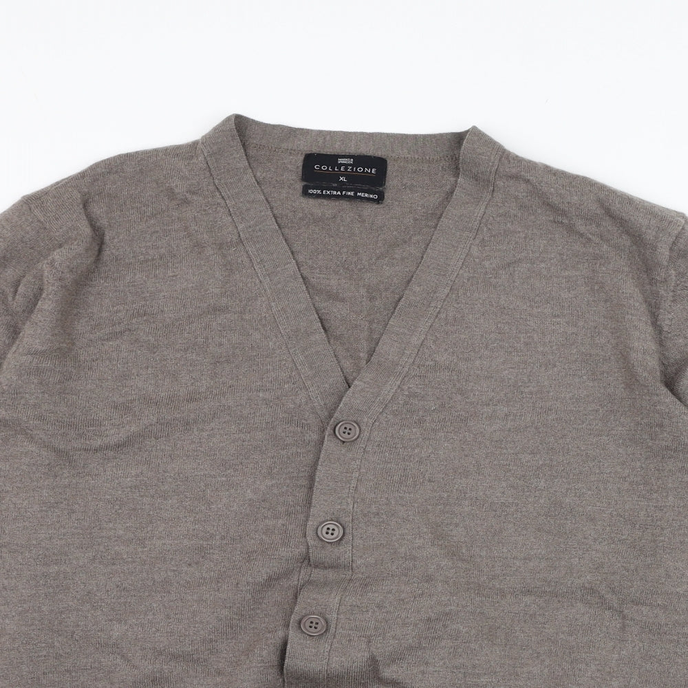Marks and Spencer Mens Brown V-Neck  Wool Cardigan Jumper Size XL