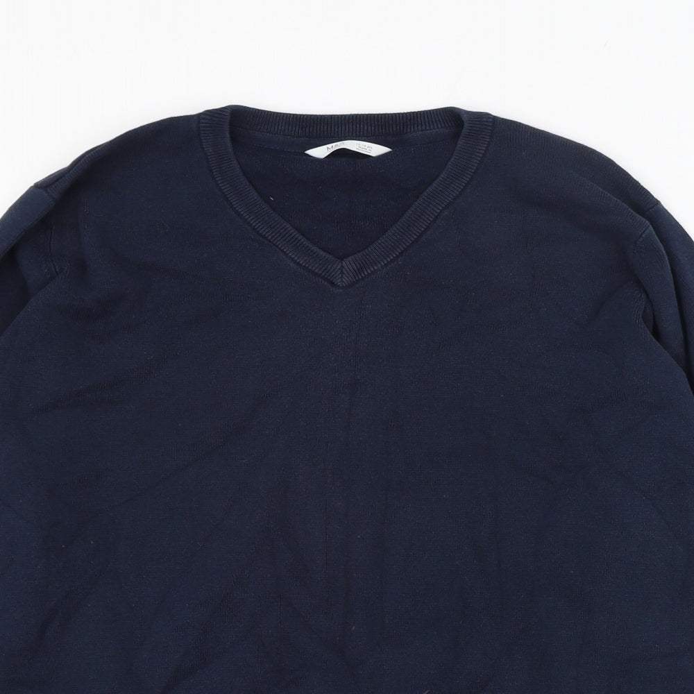 Marks and Spencer Boys Blue V-Neck  Cotton Pullover Jumper Size 12-13 Years  Pullover - School