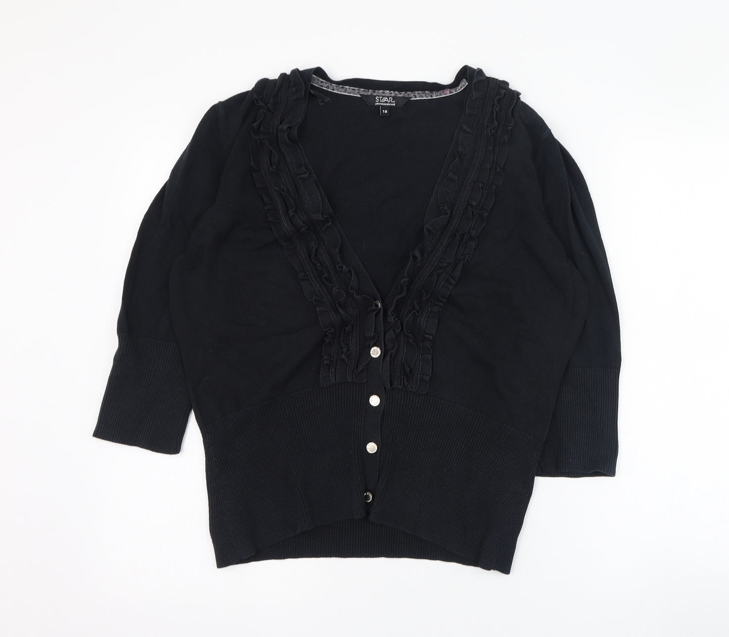 Julien Macdonald Womens Black V-Neck  Polyester Cardigan Jumper Size 18