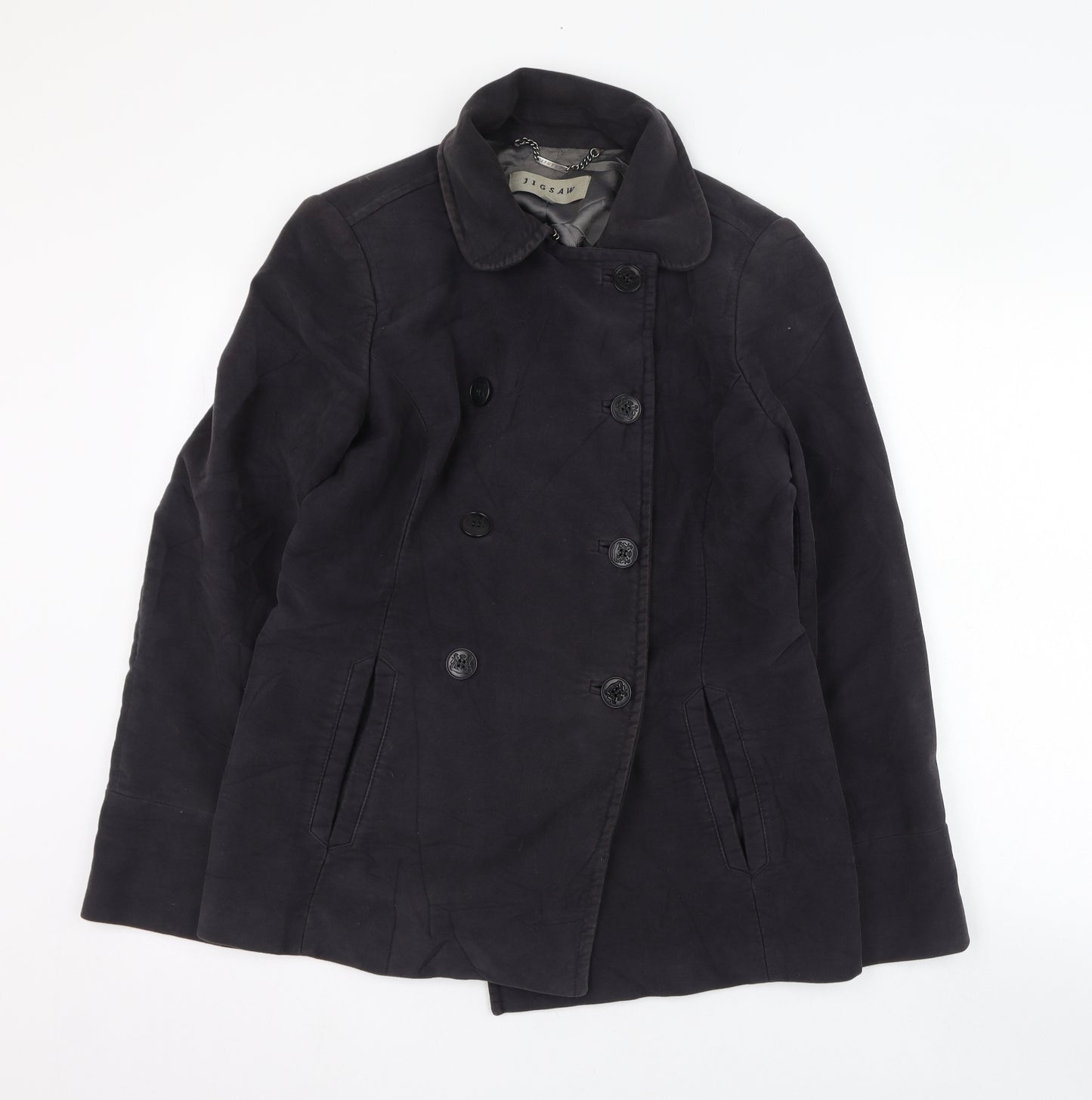 Jigsaw Womens Black   Overcoat Jacket Size L  Button