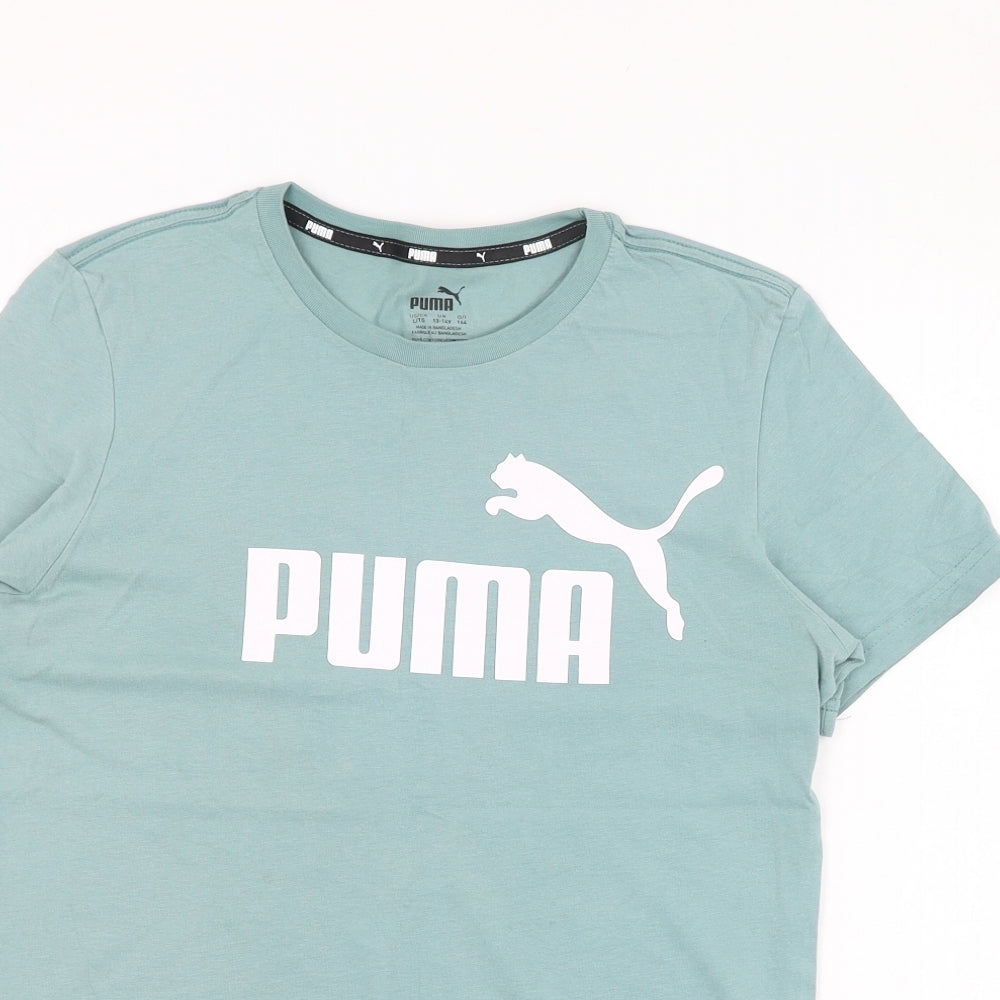 PUMA Girls Green  Polyester Basic T-Shirt Size 13-14 Years Round Neck Pullover