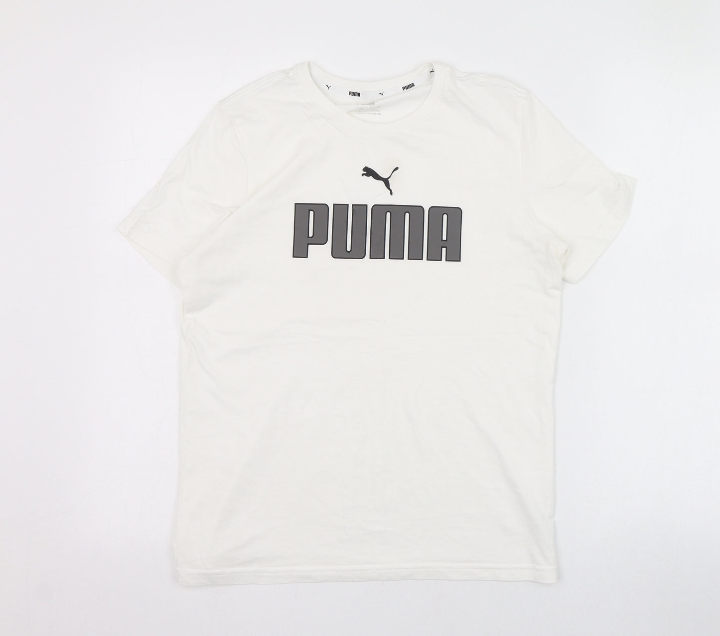 PUMA Boys Ivory  Polyester Basic T-Shirt Size 13-14 Years Roll Neck Pullover