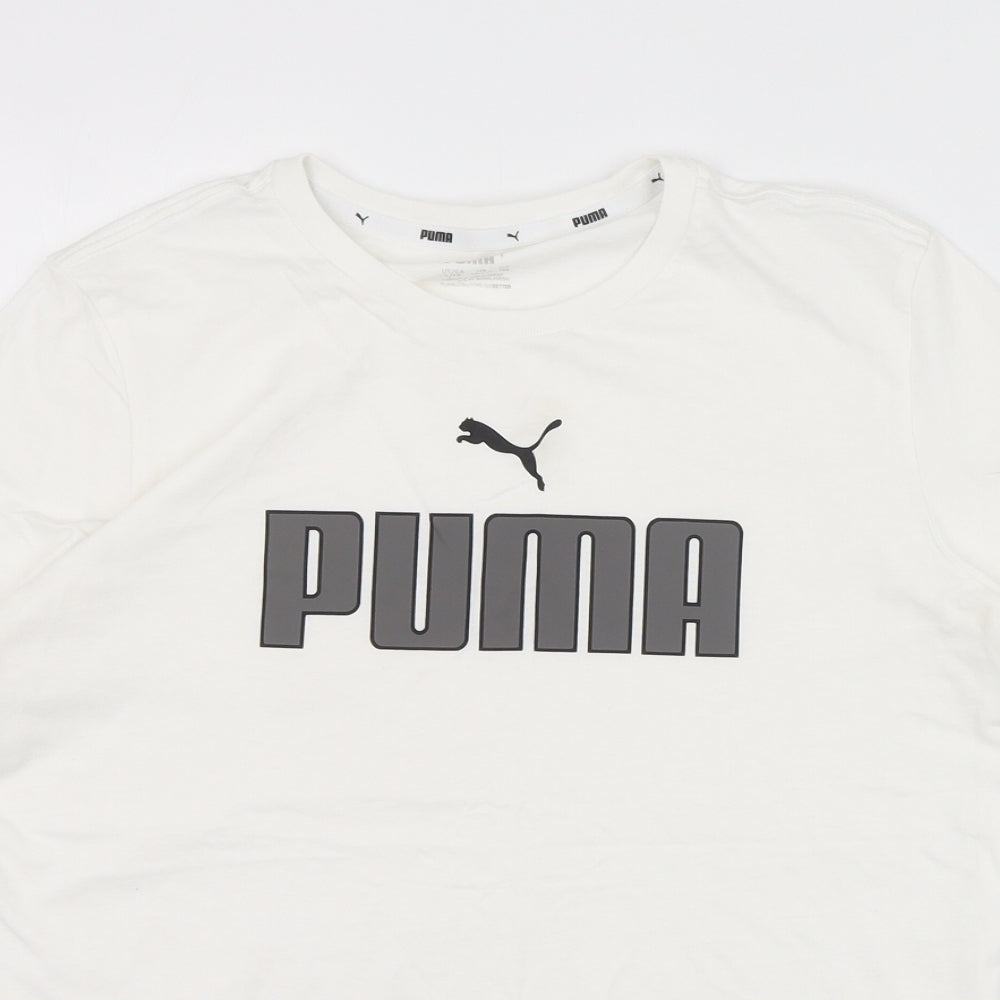 PUMA Boys Ivory  Polyester Basic T-Shirt Size 13-14 Years Roll Neck Pullover